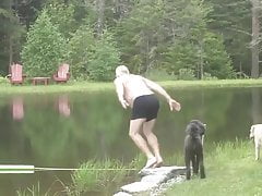 Bulging grandpa gets dinner