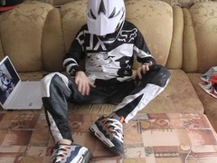 Gay biker in mx helmet gets down with a basketball player in full gear