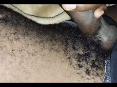 Ebony Amateur Jerking Oiled Hairy Black Dick in Closeup Solo Action