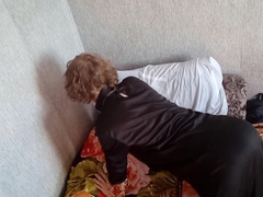 Curly priest actively stroking off and munching his jizz