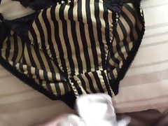 Wanking and cumming with wife's panties knickers