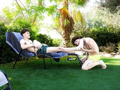 Sexy boys enjoy backyard kinks in a steamy gay duo