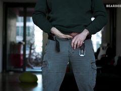 Geared up Hairy Penis Gets Jerked and Cums in Slomo