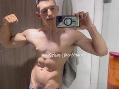 Warm twink Jhonbianco enjoys a steamy shower after hitting the gym