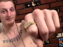 Tatted gay-for-pay thug Kenneth Slayer strokes and spunks