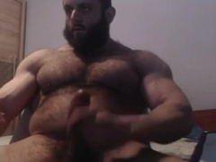 Hairy Muscle Beast Jerks His Cock