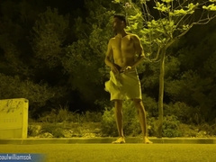 Risky nude walk around the city at night