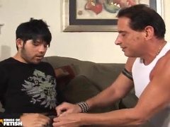 Elder Dude Gets Arsehole Porked by a Twunk with Yam-sized Cock on the Floor