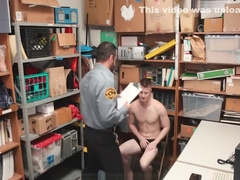 GayShoplifter - Tall blonde straight boy barebacked by older horny security guard