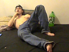 Evil College Boy Red dominates and humiliates with foot worship and cumshot