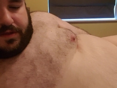 Horny chub let's a Twitter follower manage his guts electro-hitachi