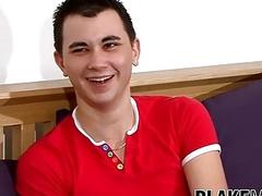 Young British man cums on his hands after masturbating hard