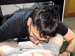 Gay pov, real couple, blowjob cum swallow