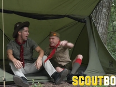 ScoutBoys Strung Up dweeb Mike Verge boinks nice uniformed scout condom-free