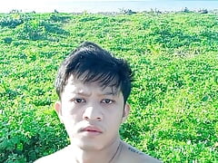 Hot Asia Teen Boy Cumsot on the Beach