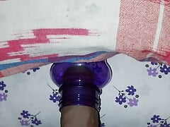 Indian boy masterbate with bottle and cum inside when on one has at home