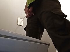Long stream pee in a public toilet