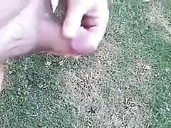 Quick wank and cum outside