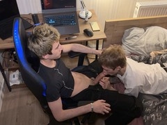 Stepbrother interrupted from his game gets finished off in the ass