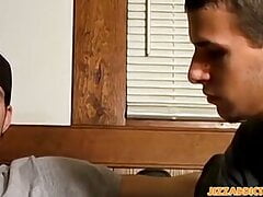 Naughty young amateurs Chain and Marke cum after blowjob