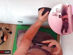 Pussy Toy at the Gloryhole - Hetero Enjoys the Mouth Fuck