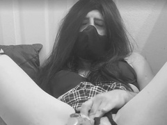 Sissy lad caresses locked clitty and shoots a load