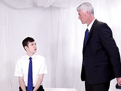 Mature man asks the pale submissive lad for some help