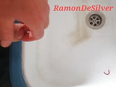 Master Ramon pisses in the laundry room and jerks off on the neighbor's hot silk skirt and cums all over, super cool
