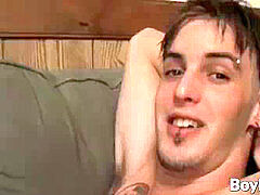 Deviant young stud with tattoos jacks his hefty hairy dick