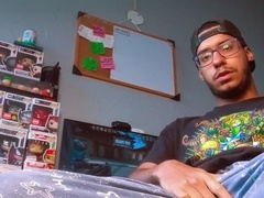 Spunk gamer in the office flashing his rump and packing it with man-cream