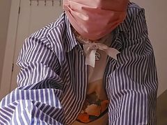 White socks twink femboy masturbates and swallows cum