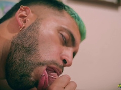 Alex get fellated by Camilo, jizz in facehole, internal cumshot, share jism.