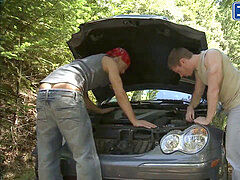 homosexual threesome With Outdoor poking
