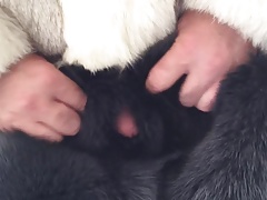 Fox fur masturbation with cum shot