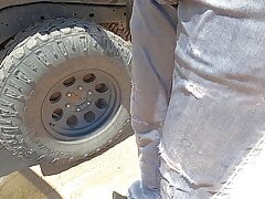 Pissing jeans in public and flooding a pair of work boots