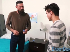 Stepdad teaches twink how to give a bj