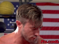 Buff stud lifts weights before blowjobs and anal hammering