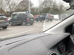 Public carpark wank in stockings panties bodysuit cumshot
