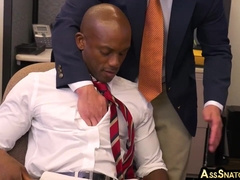 Office hairy man pummels black bootie of BIG BLACK COCK man in the wc