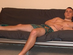 Mid dude is happy to stroke his dick and look bored