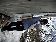 Puppy Mask Wearer Pisses Outdoors for the Neighbors to See