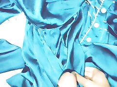 Handjob and Cum on satin silky blue suit salwar of nurse (70)