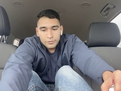Foot fetish solo play and car sex session with a smoking gay in public
