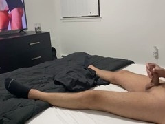 Spied on my straight stepbrother watching porn, stroking, and shooting a massive load!