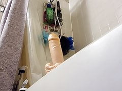 Coming on a huge dildo