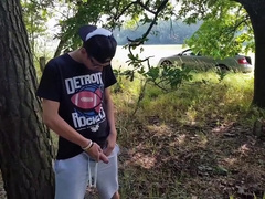 Young teenie furtively faps his super-naughty giant shaft until he gets an intoxicating climax