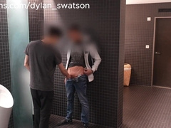 Nearly caught... 2 gay-for-pay dudes fellating each other in the bar rest room