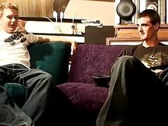 Friends head to the attic for some cock tugging