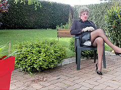 sexyputa outdoor showing slide and seamed nylons