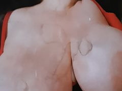 Cumming over big tits porn mag